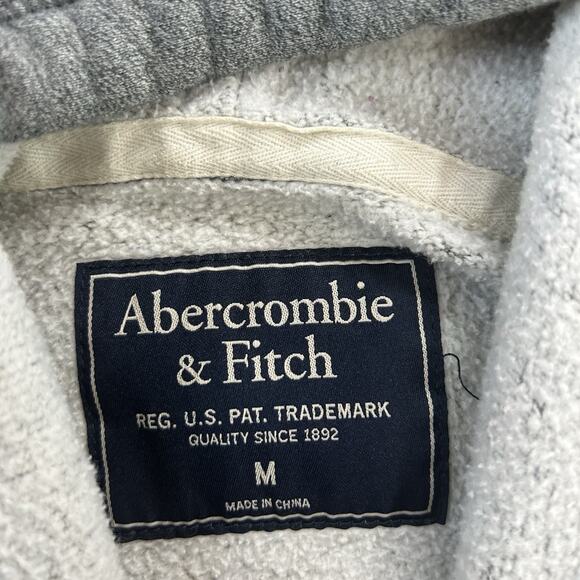 Abercrombie & Fitch Hoodie Mens Medium Gray Pullover New York NY Logo Sweatshirt - Picture 6 of 9
